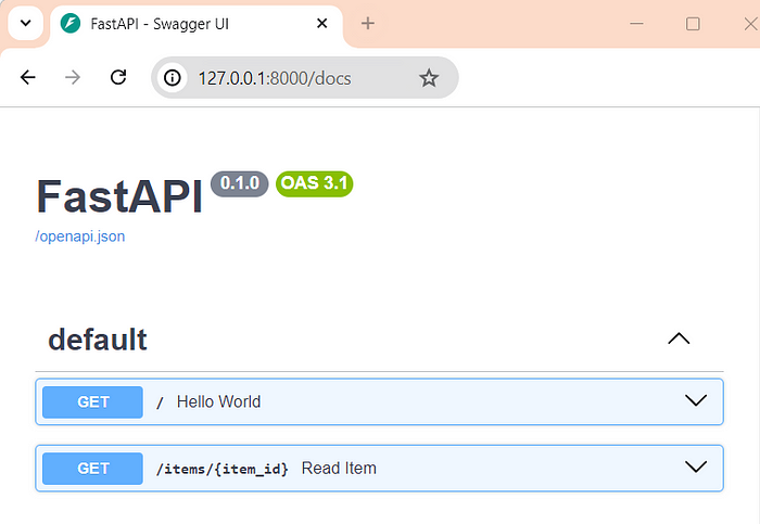 Swagger interface of FastAPI